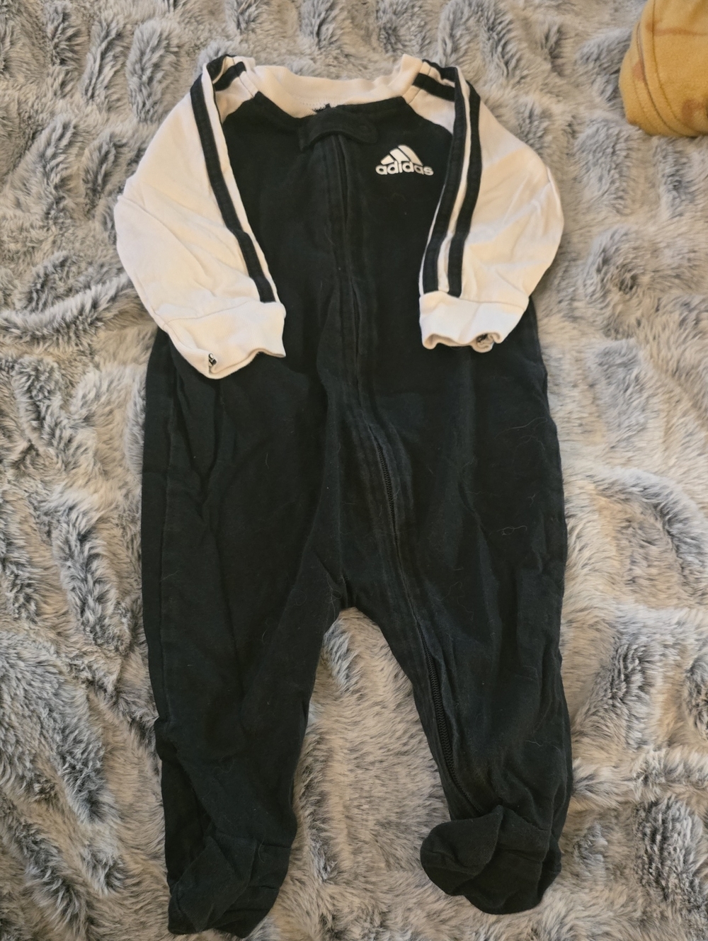adidas Black and White Footed Baby One-Piece Romper